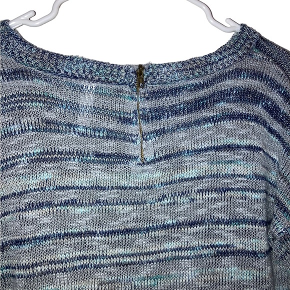 Gray And Blue Striped Sparkly Long Sleeve Sweater/Blouse With Slits On The Front - Picture 7 of 9